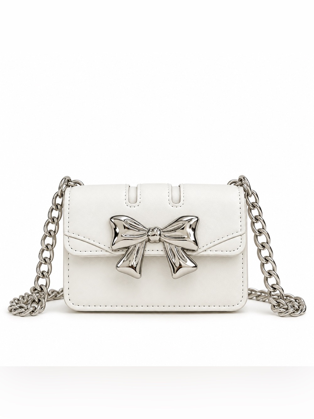 Mini White Bow Accent Chain Shoulder Bag